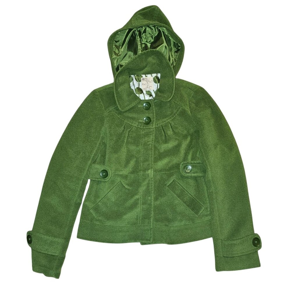 Anthropologie Tulle Green Hooded Coat Womens M - Picture 14 of 14